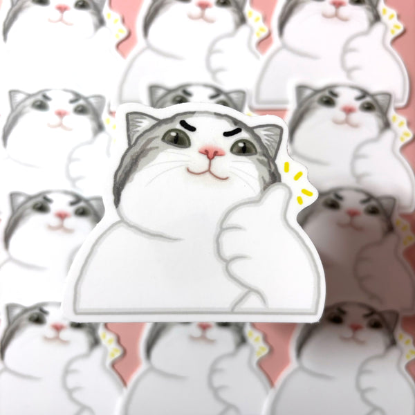 [WATERPROOF] Thumbs Up Doodle Cat Meme Vinyl Sticker Decal