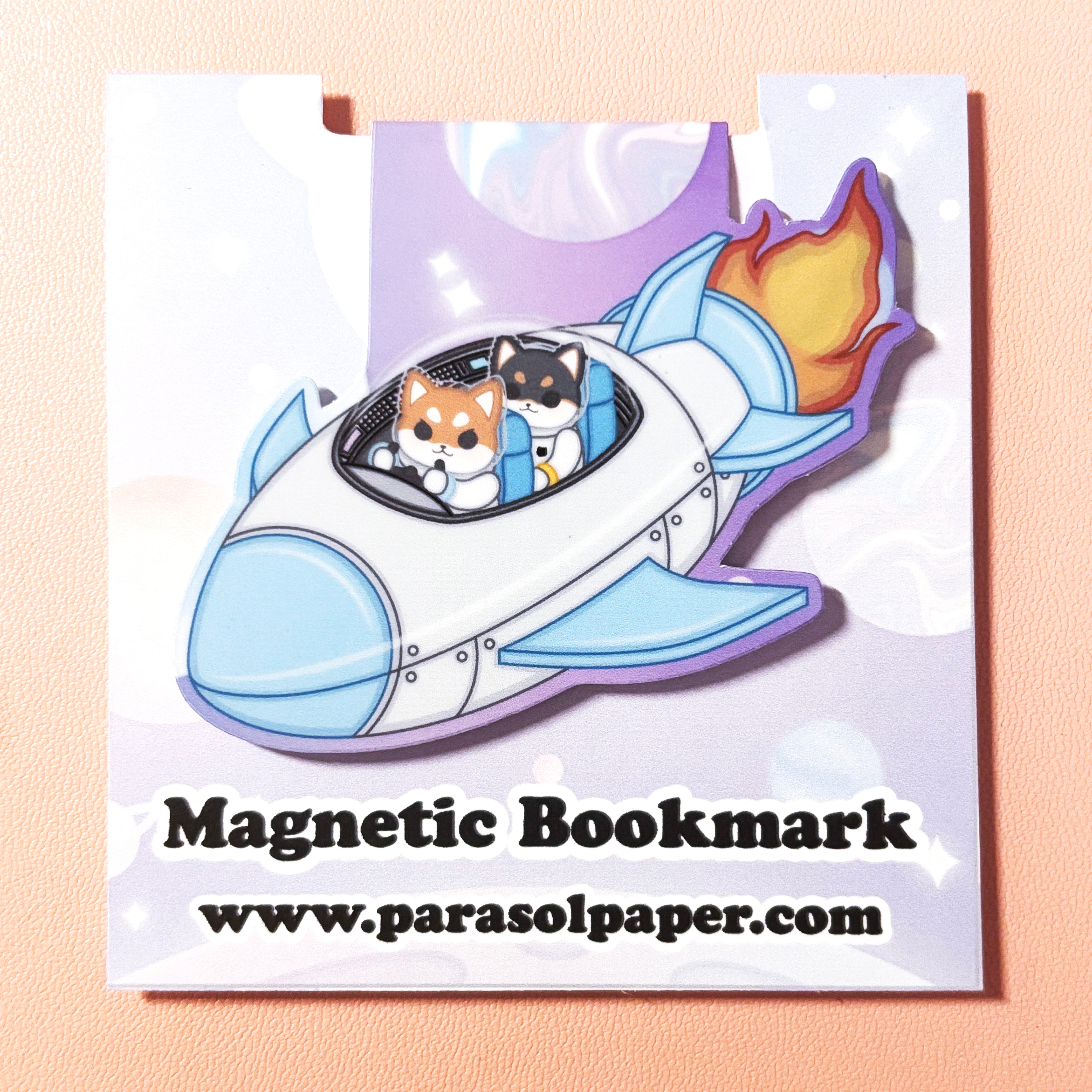 Junior and Jiro Rocketship Shibas Die Cut Magnetic Bookmark