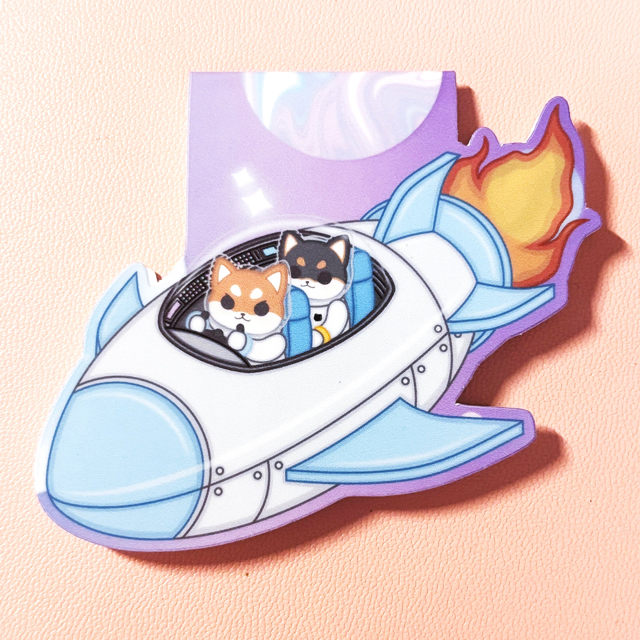 Junior and Jiro Rocketship Shibas Die Cut Magnetic Bookmark