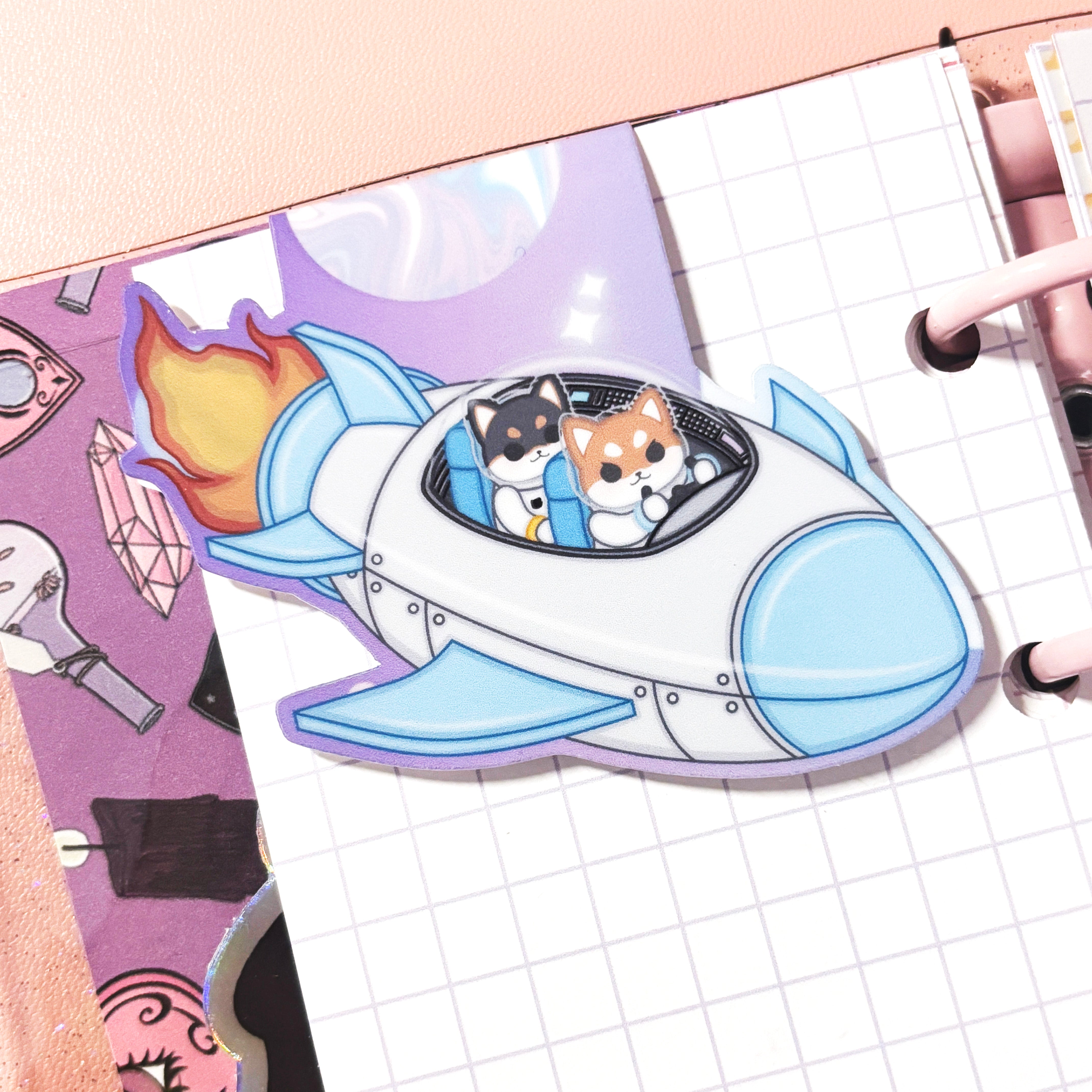 Junior and Jiro Rocketship Shibas Die Cut Magnetic Bookmark