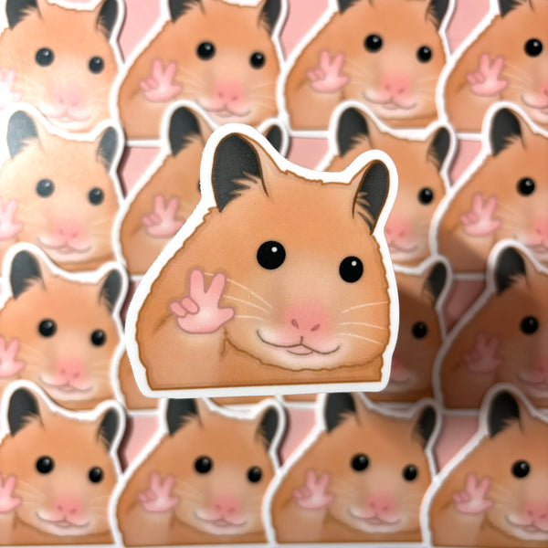 [WATERPROOF] Peace Sign Hamster Meme Vinyl Sticker Decal