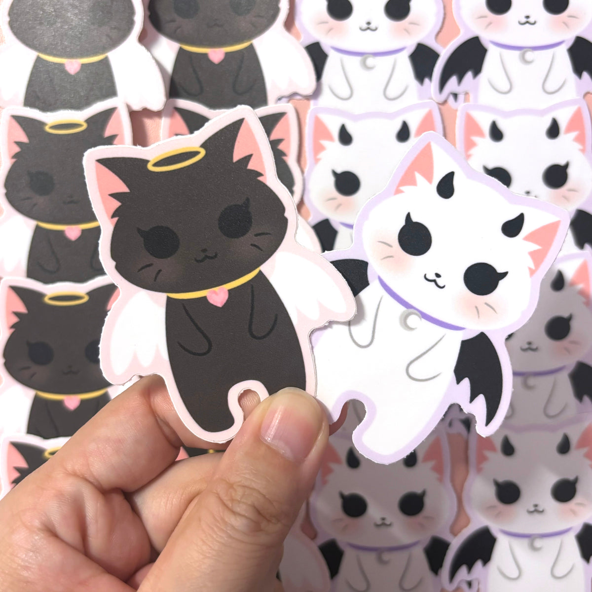 [WATERPROOF] Angel and Devil Cats - Yin and Mochi - Vinyl Sticker Deca ...