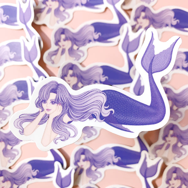 [WATERPROOF] Kawaii Purple Light Skin Mermaid Lying Down - B Grade - Vinyl Sticker Decal