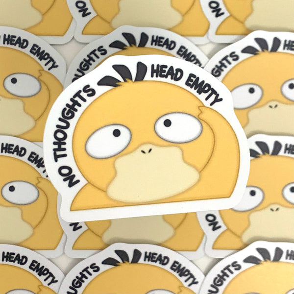 [WATERPROOF] No Thoughts Head Empty Meme Psyduck Duck Pokemon Vinyl Sticker Decal