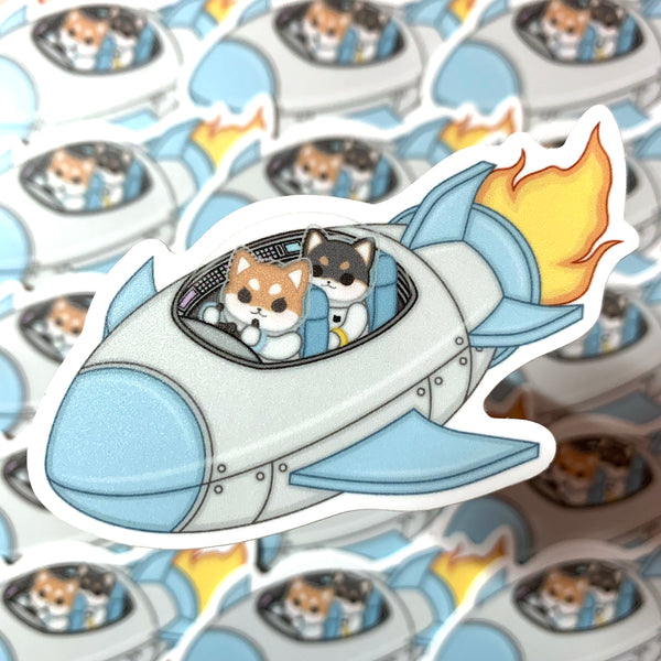 [WATERPROOF] Spaceship Rocketship Shibas Junior and Jiro  - Large Vinyl Sticker Decal