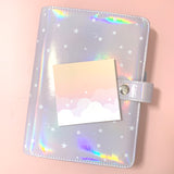Small memo pad with cloudbank cloud design on yellow to purple gradient background design 