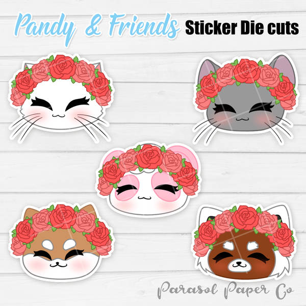 Pandy and Friends - Sticker Die Cut - Flower Crown