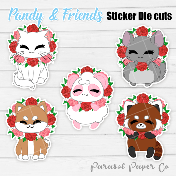 Pandy and Friends - Sticker Die Cut - Flower Wreath