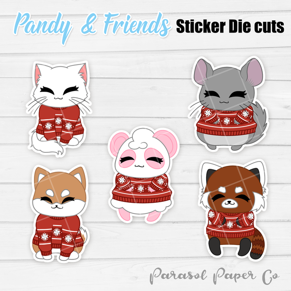 Pandy and Friends - Sticker Die Cut - Winter Sweater