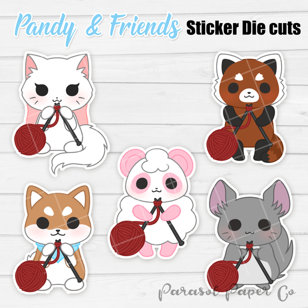 Pandy and Friends - Sticker Die Cut - Knitting