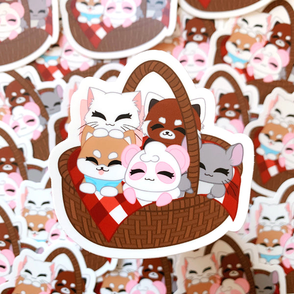 [WATERPROOF] Pandy and Friends Picnic Basket Vinyl Sticker Decal