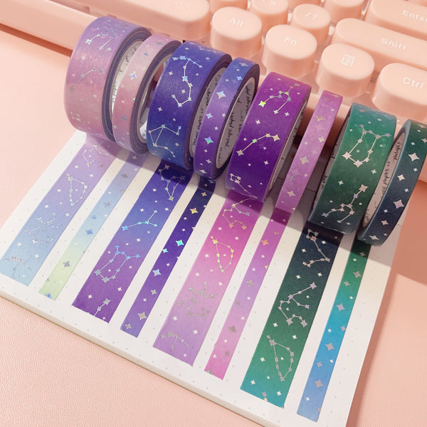 Washi Tape - 15mm/7mm 8 piece Constellation Foiled Washi Tape Set