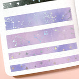 Washi Tape - 15mm/7mm Soft Galaxy Purple Constellation Foiled Washi Tape Set