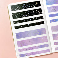 Washi Tape - 15mm/7mm Soft Galaxy Purple Constellation Foiled Washi Tape Set