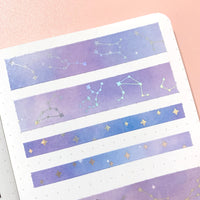 Washi Tape - 15mm/7mm Soft Galaxy Blue Constellation Foiled Washi Tape Set
