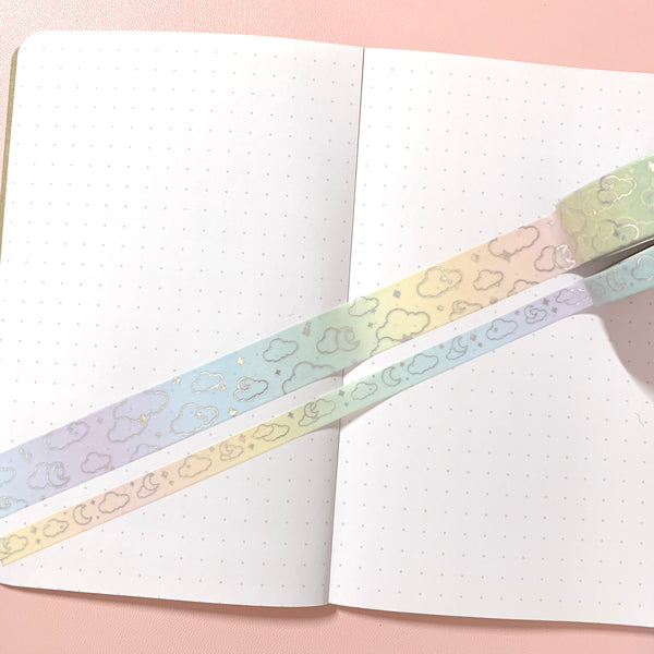 Washi Tape - 15mm/7mm Pastel Rainbow Gradient Moonlight Foiled Washi Tape Set