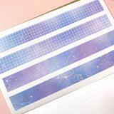 Washi Tape - 15mm/7mm Soft Galaxy Blue Moonlight Foiled Washi Tape Set