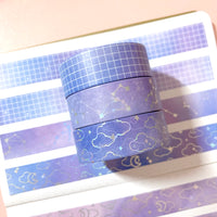 Washi Tape - 15mm/7mm Soft Galaxy Blue Moonlight Foiled Washi Tape Set