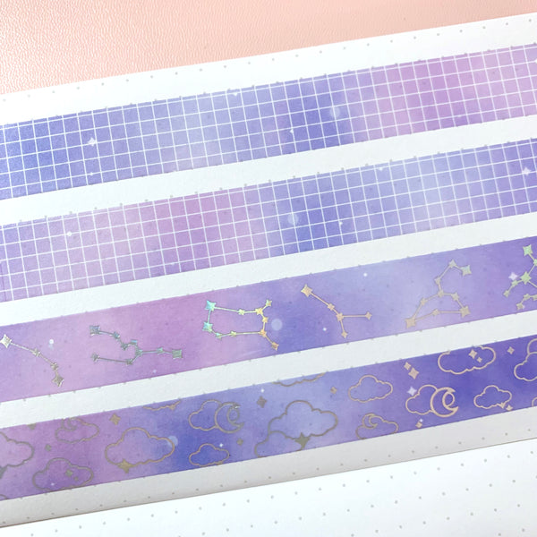 Purple Holographic Sparkle & Shooting star washi set of 2 (5mm + purple  holographic foil + white)