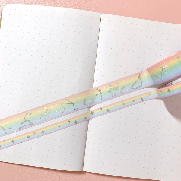 Washi Tape - 15mm/7mm Pastel Rainbow Constellation Foiled Washi Tape Set