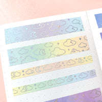 Washi Tape - 15mm/7mm Pastel Rainbow Gradient Moonlight Foiled Washi Tape Set