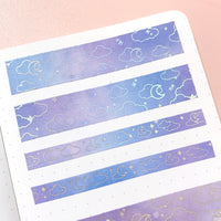 Washi Tape - 15mm/7mm Soft Galaxy Blue Moonlight Foiled Washi Tape Set