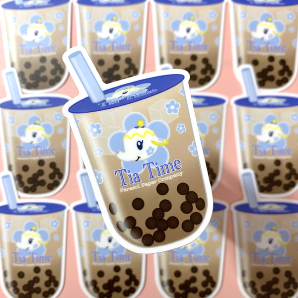 [WATERPROOF] ACNH Tia Time Boba Bubble Pearl Milk Tea Drink Vinyl Sticker Decal