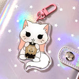 Pandy and Friends Boba Cat Acrylic Keychain