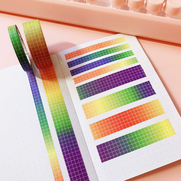 Washi Tape - Rainbow Gradient Grid Set (15mm/7mm)